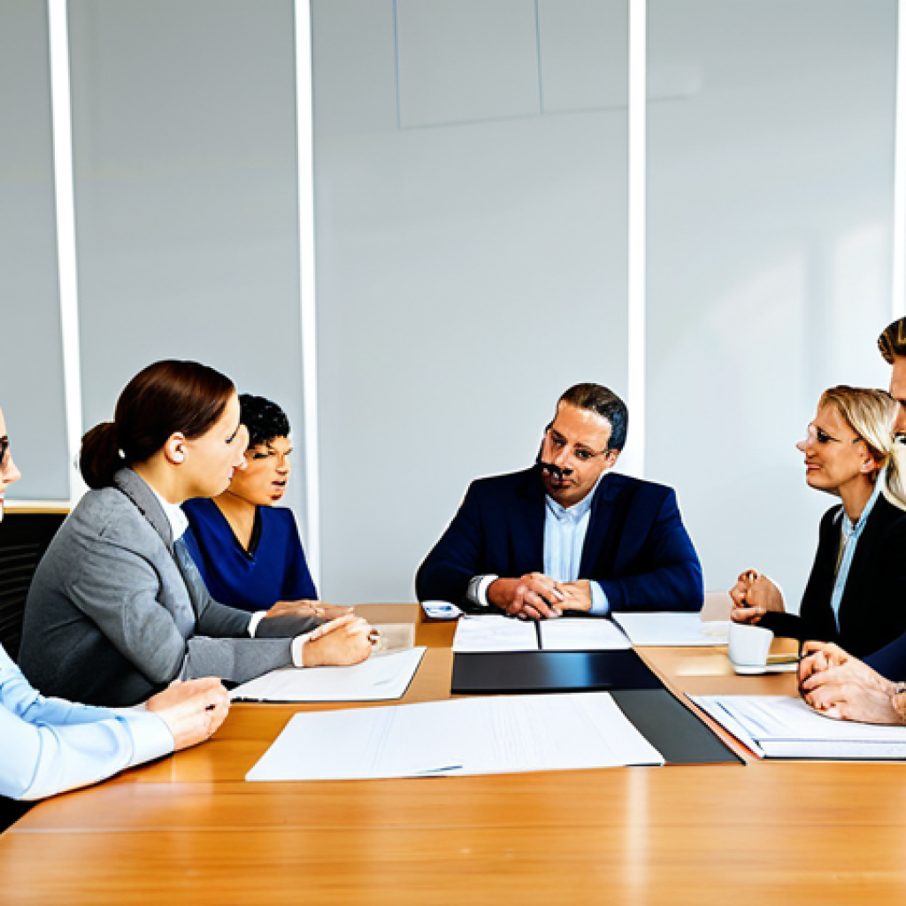 **

"A group of diverse professionals collaborating around a conference table in a bright, modern office. They are reviewing documents and discussing ideas. Everyone is fully clothed in appropriate business attire. Safe for work, perfect anatomy, natural proportions, professional setting, modest clothing, well-formed hands, proper finger count, family-friendly."

**
