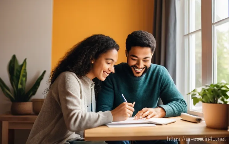 온실가스 배출 저감 - **Conscious Home Energy Saving**
    A warm and inviting living room scene, illuminated primarily by...
