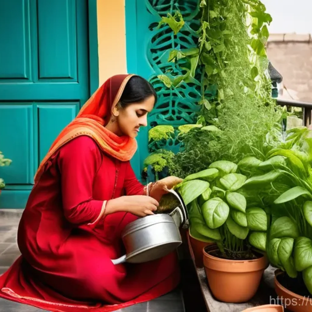 도시농업과 생태계 - **Prompt:** A serene and vibrant urban balcony garden in a Pakistani city. The balcony is adorned wi...