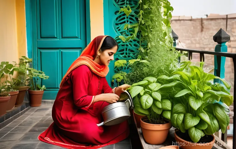 도시농업과 생태계 - **Prompt:** A serene and vibrant urban balcony garden in a Pakistani city. The balcony is adorned wi...