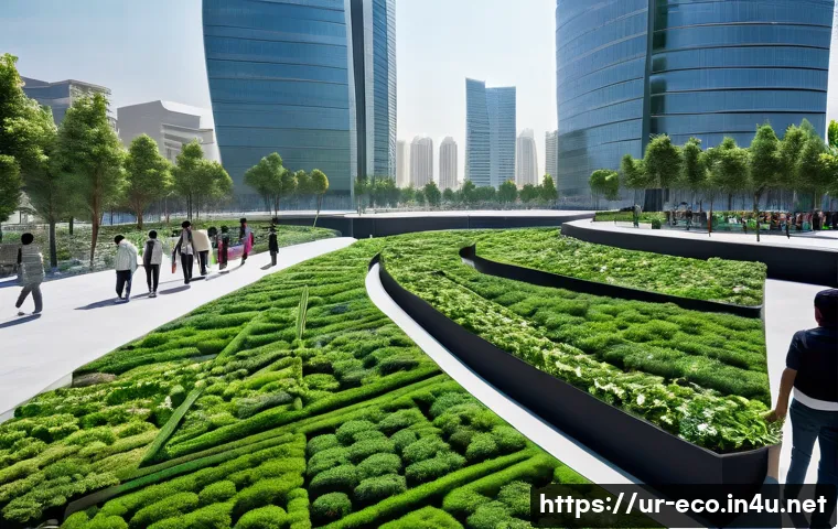 미래 환경 시뮬레이션 - **A Futuristic Green City Powered by Environmental Simulation:**
    "A vibrant, futuristic cityscap...