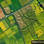 위성 데이터 활용 - A detailed satellite view of diverse agricultural fields in rural Pakistan during early spring, show...