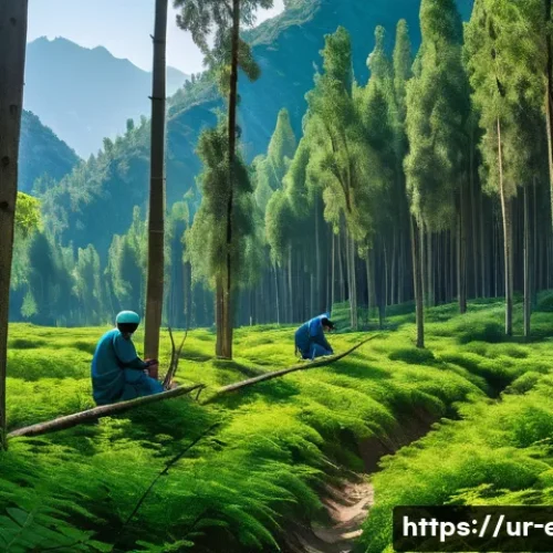 산림 탄소흡수원 - A lush Himalayan forest scene in northern Pakistan, dense with vibrant green trees and diverse wildl...