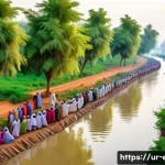 환경 윤리와 정책 - A vibrant and detailed scene of a community tree-planting event in a traditional Pakistani village s...