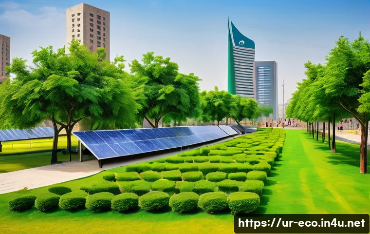 녹색채권과 투자 - A vibrant urban park scene in Pakistan featuring diverse groups of people engaging in eco-friendly a...