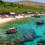 산호초 보호 정책 - A vibrant underwater scene depicting a healthy coral reef ecosystem off the coast of Karachi, Pakist...