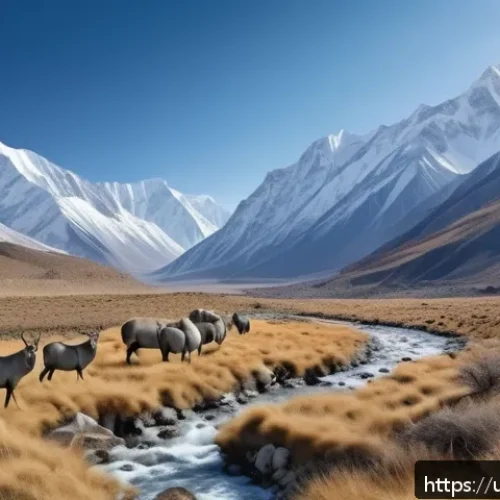 고산 지대 생태 - A breathtaking high-altitude valley scene in the Himalayas during early spring, showcasing rare alpi...