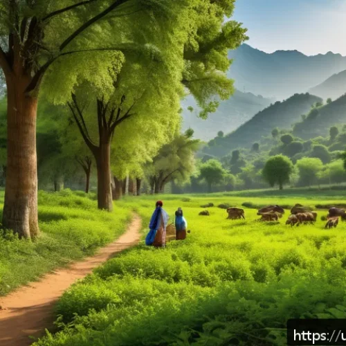 산림 생태계 - A lush, vibrant forest scene in the heart of rural Pakistan with tall, healthy trees full of green l...